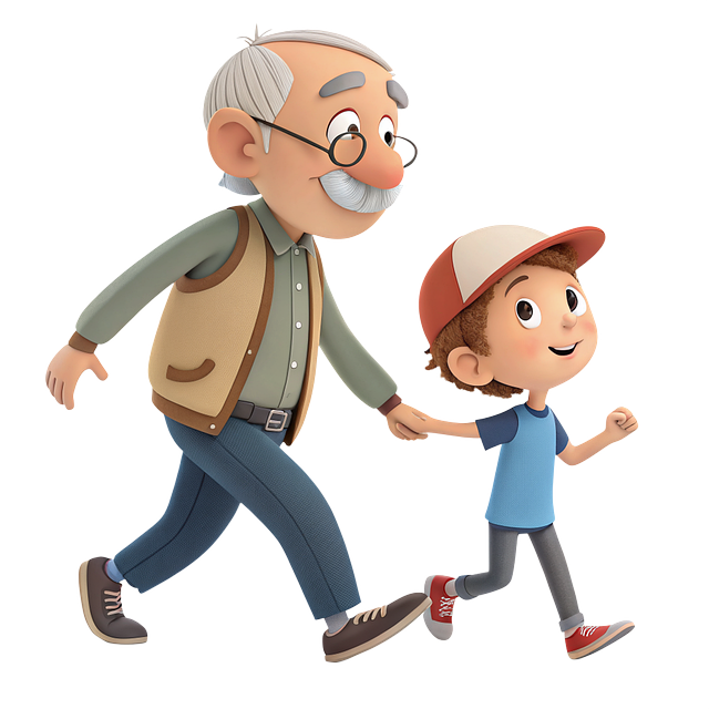 할아버지와 손자가 걷기 운동 하는 모습