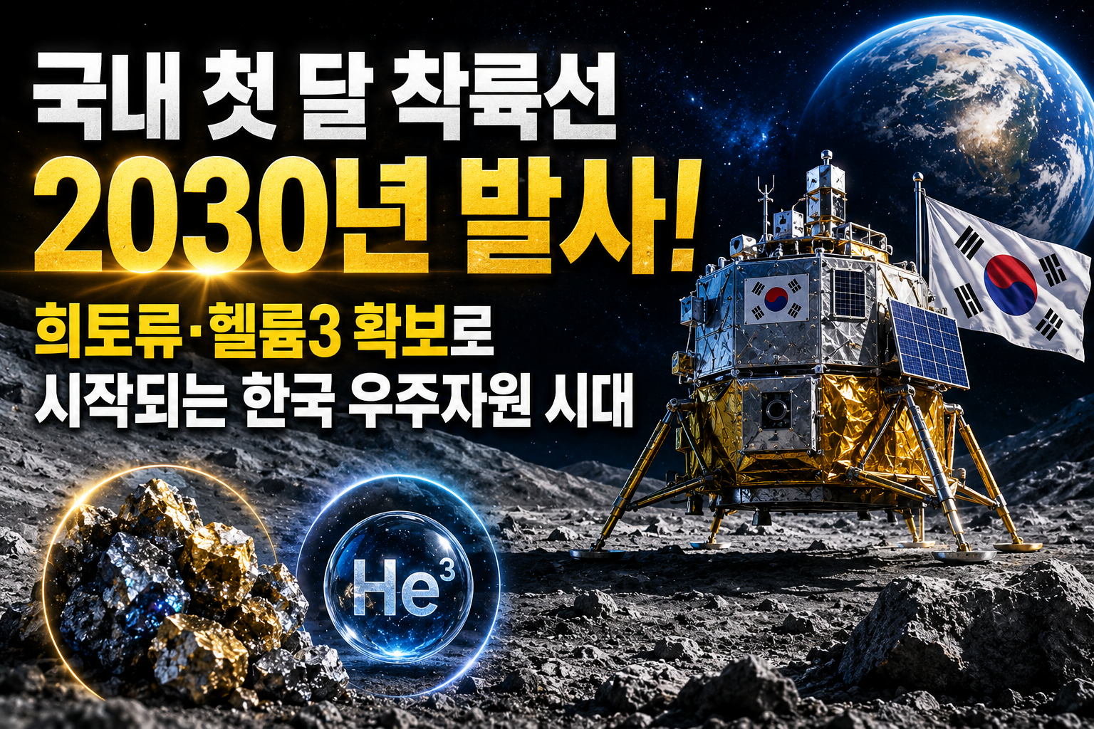 국내 첫 달 착륙선 2030년 발사! 희토류&middot;헬륨3 확보로 시작되는 한국 우주자원 시대 관련 사진