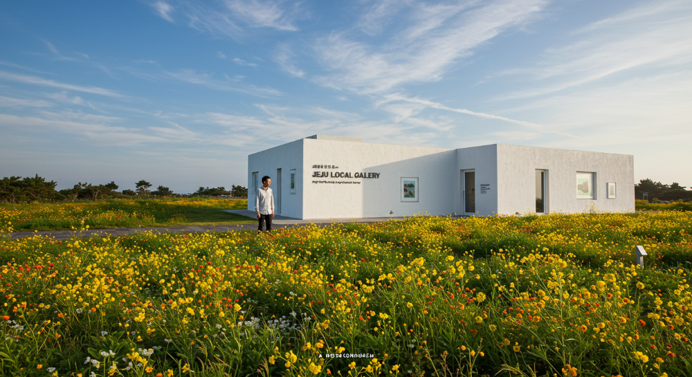 제주 로컬 갤러리에서 자연을 바라보며 사색하는 모습