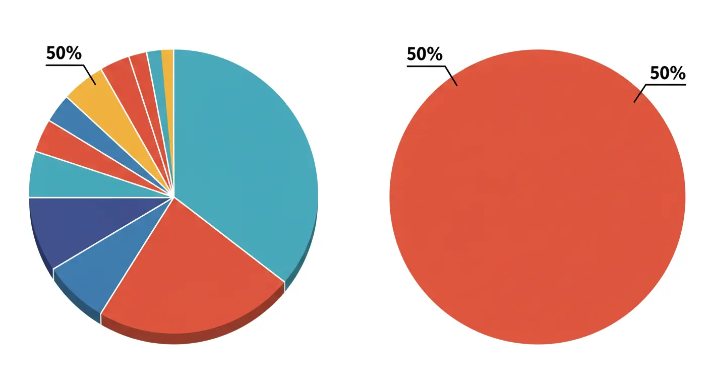다양한 산업에 분산된 S&amp;P 500과 기술주에 집중된 나스닥 100의 산업 구성비 비교