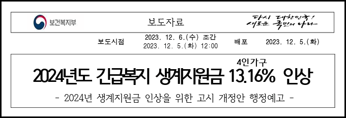 긴급복지생계지원금 조건 및 신청방법 2024년