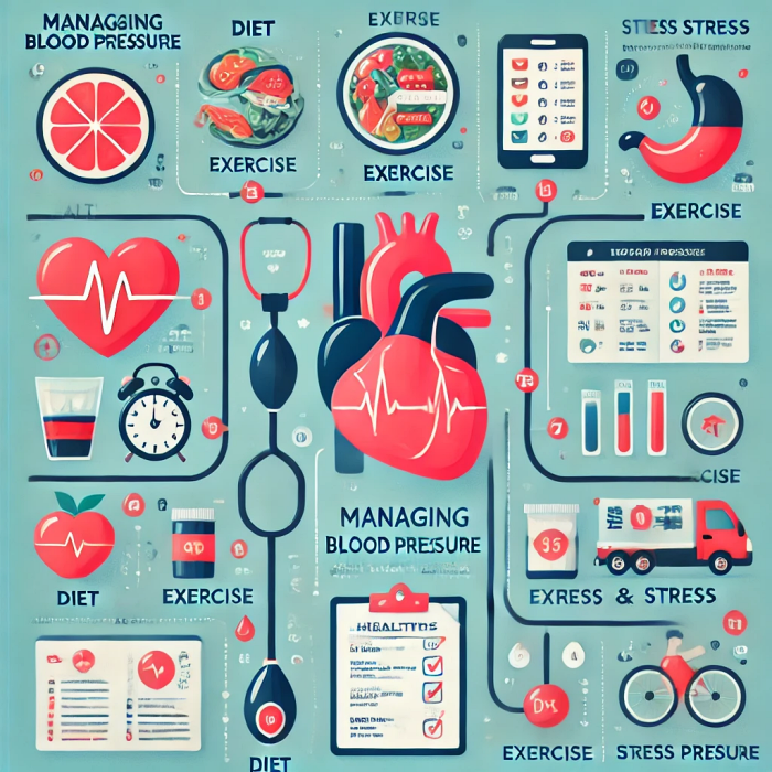 혈압 관리를 위한 건강한 습관을 요약한 표 이미지