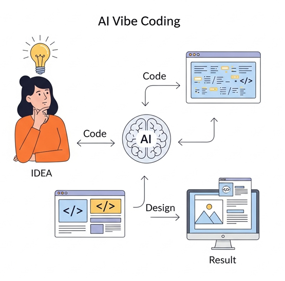 AI 바이브 코딩은 아이디어만 있으면 AI가 자동으로 코드와 디자인을 만들어 결과물을 완성해주는 과정입니다. 사용자는 생각만 하면 나머지는 AI가 처리해주는 것을 지향하는 혁신적인 개발 방식입니다.
