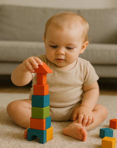 블럭 쌓으며 노는 아기