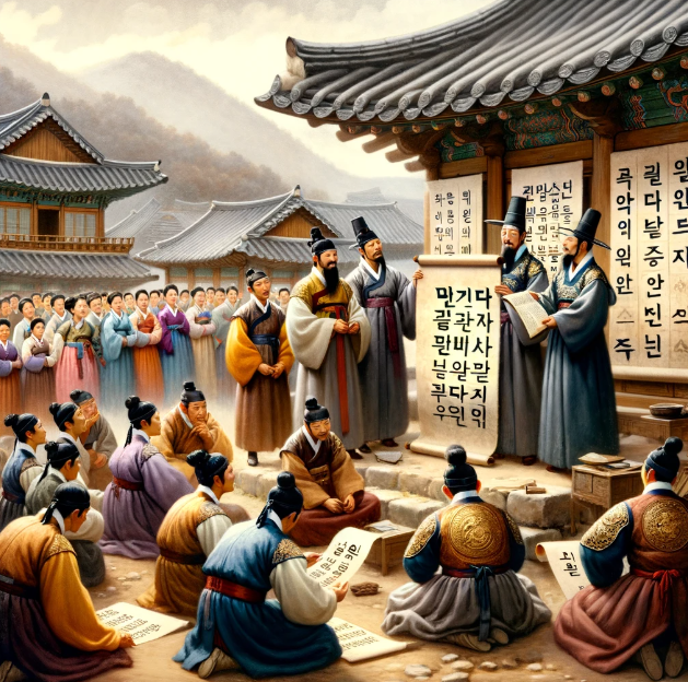 훈민정음 가르치는 조선 시대 학자와 백성들