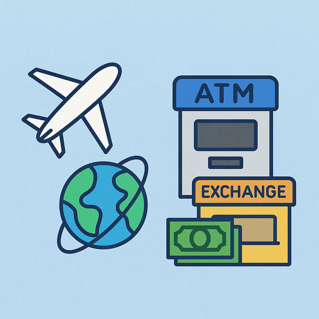 비행기, 지구본, ATM, 환전소 아이콘