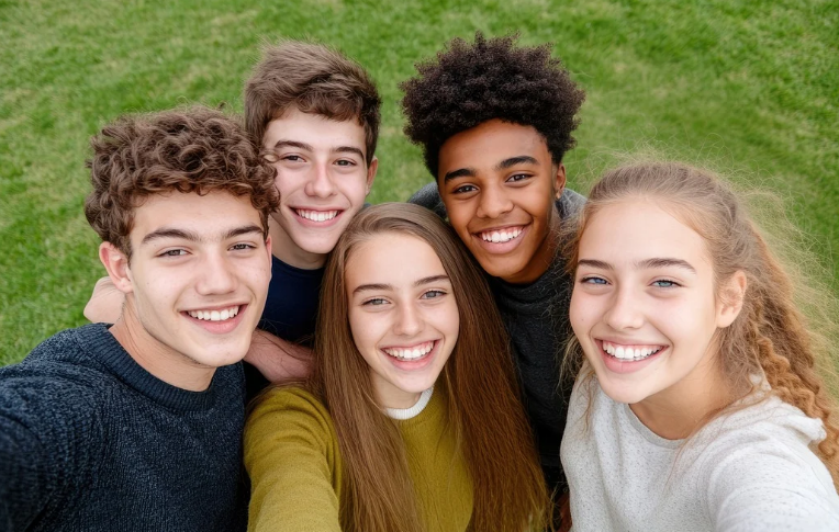 단체 여행하고 있는 사진