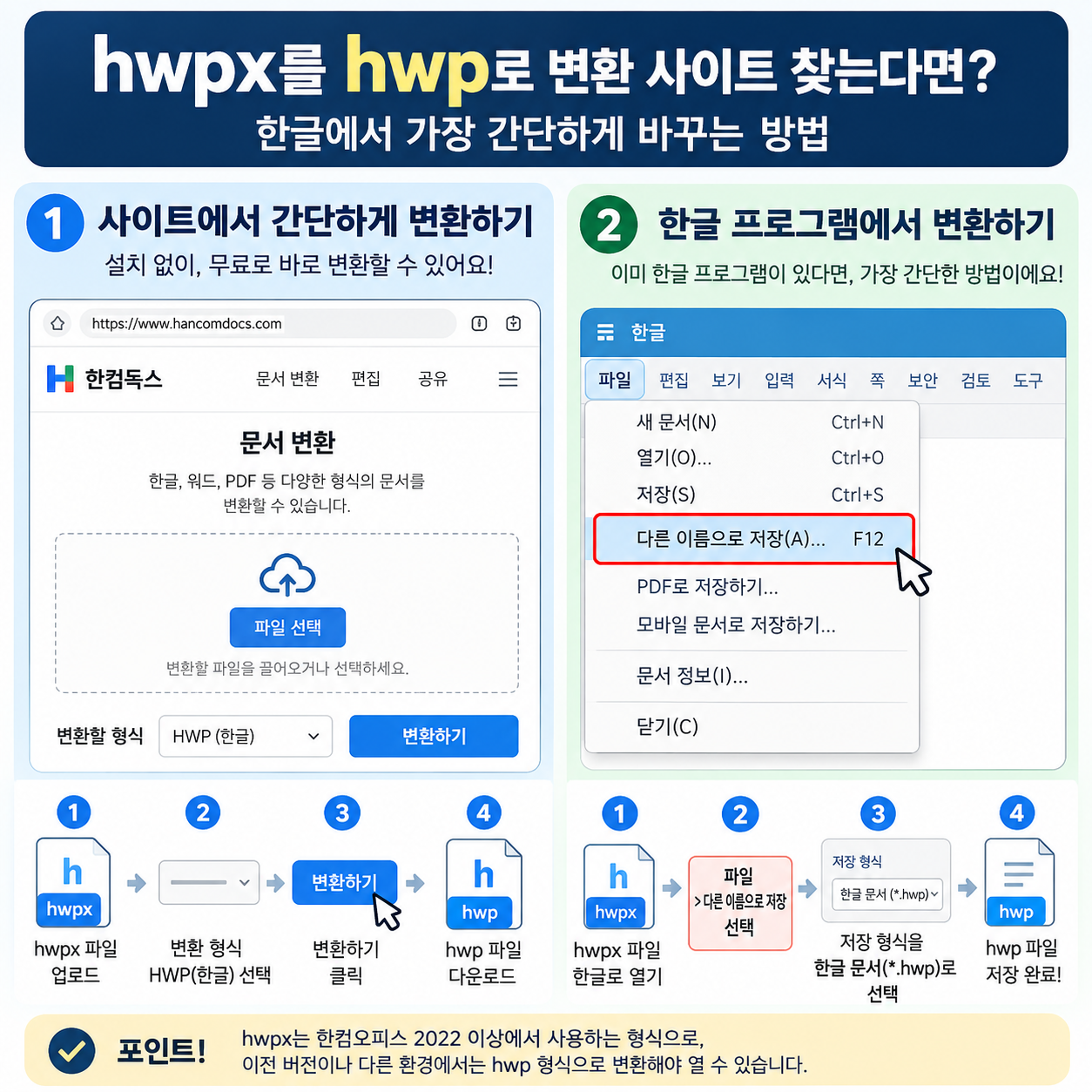 hwpx를 hwp로 변환 사이트 찾는다면? 한글에서 가장 간단하게 바꾸는 방법