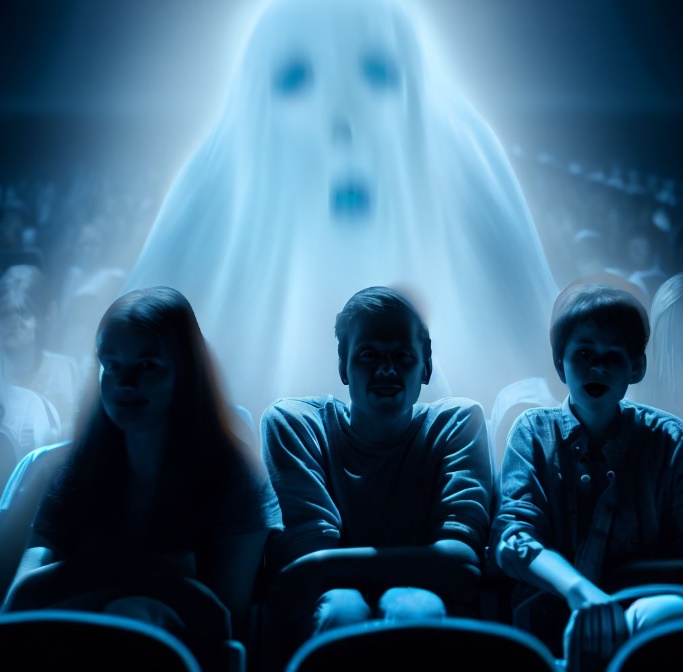 관객들 틈에 갑자기 나타난 유령(made by Bing)