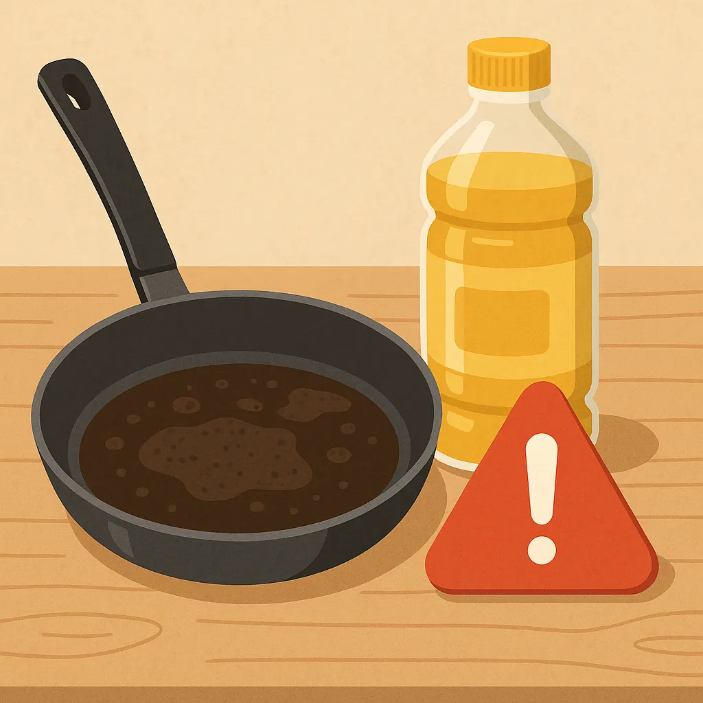 식용유를-재사용했을-때-건강에-얼마나-나쁠지를-상징적으로-표현한-일러스트-이미지로-프라이팬의-사용된-기름과-경고-아이콘을-묘사