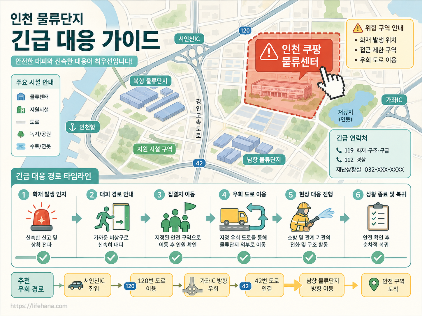 인천시 서구 석남동 일대 물류센터의 위치와 화재 발생 추정 구역을 나타낸 인포그래픽