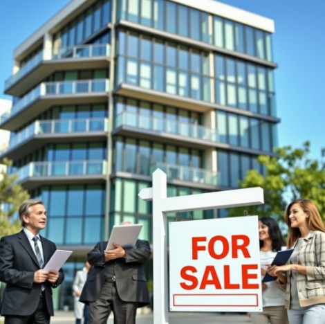 건물의 분양권을 사기 위해 모인 사람들 이미지