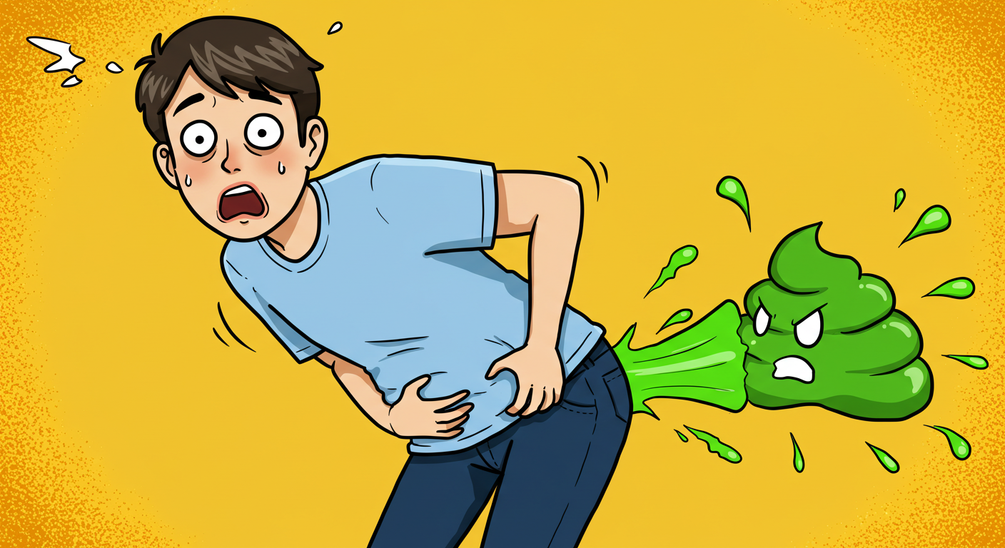 초록색 변을 보는 남성 이미지