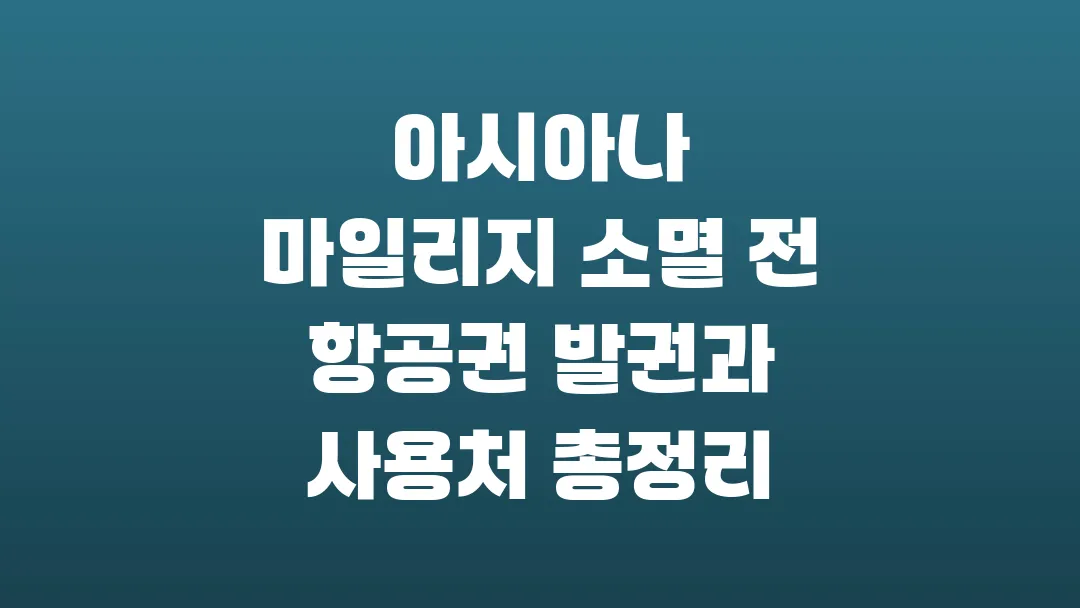 아시아나 마일리지 소멸 전 항공권 발권과 사용처 총정리