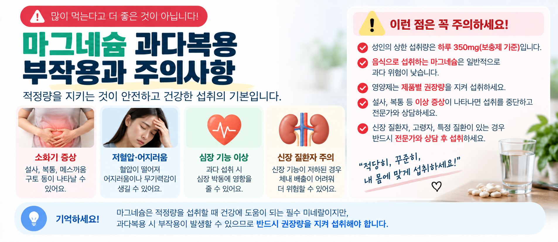 마그네슘 과다복용 부작용 보충제 하루 350mg 주의사항