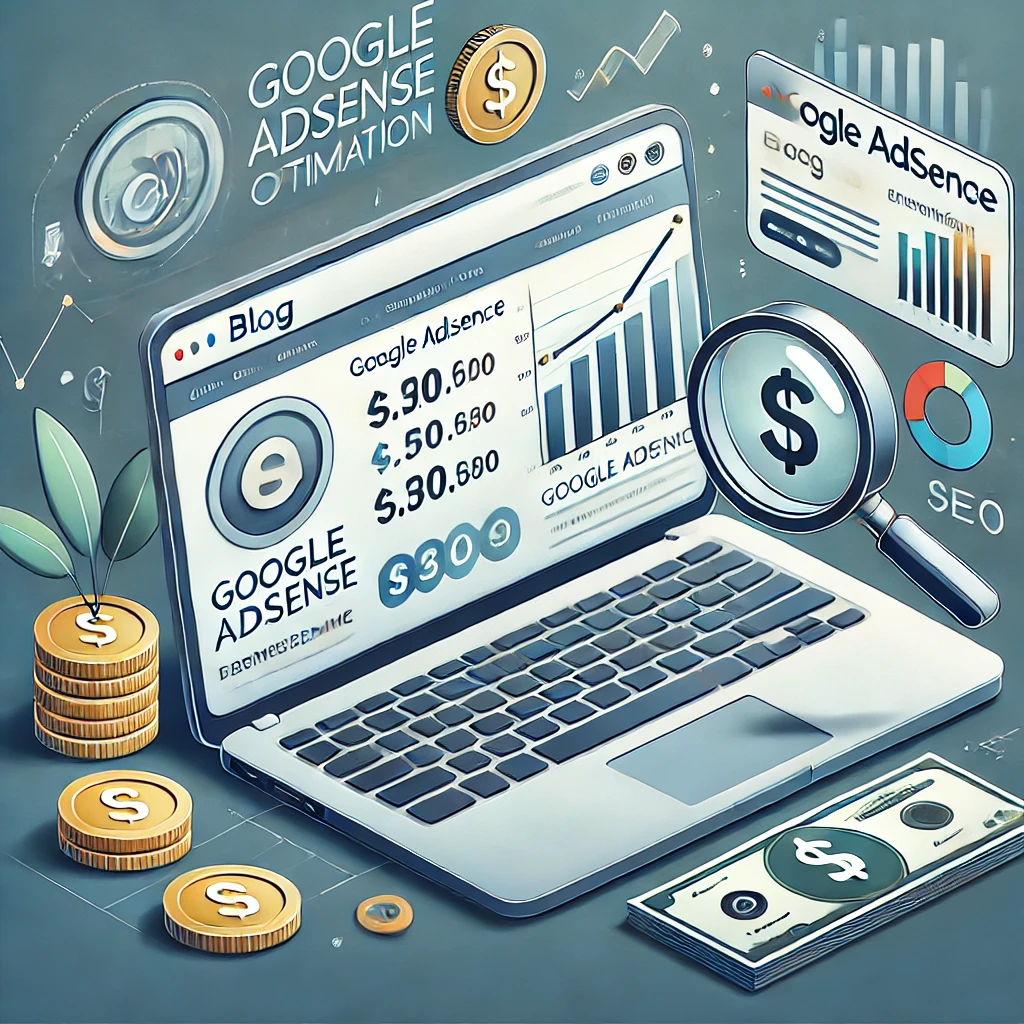 노트북에 구글애드센스로 수익이 늘어나는 모습이 그래프로 그려진 모습