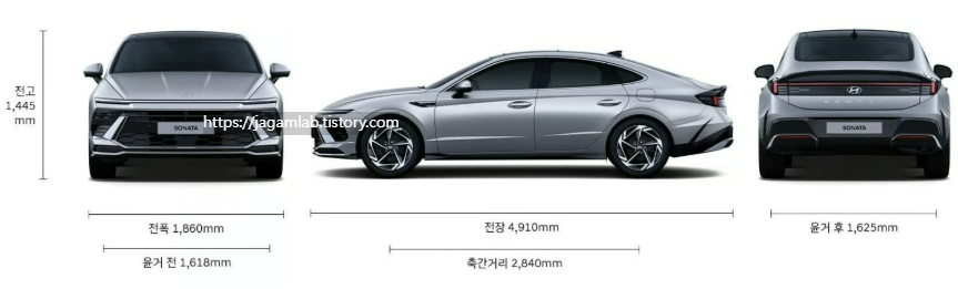 2026 쏘나타 디 엣지 전장, 전폭, 전고, 축간거리, 윤거 전후 제원