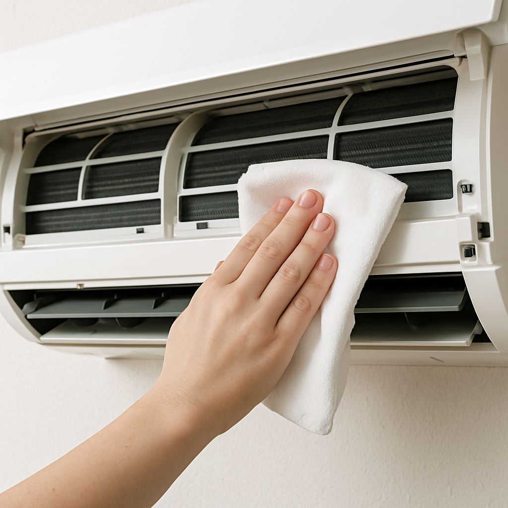 에어컨 내부를 닦는 장면