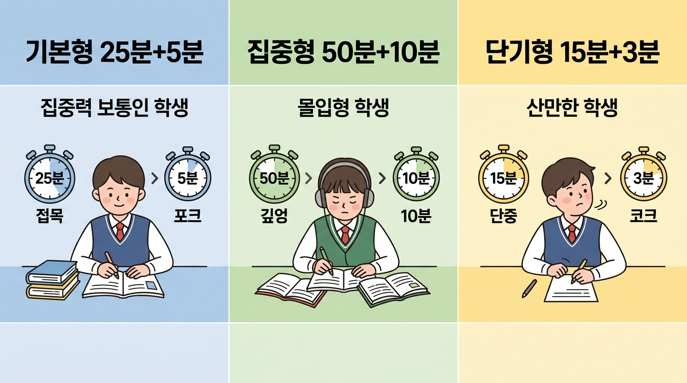 유형별 포모도로 변형 비교표
