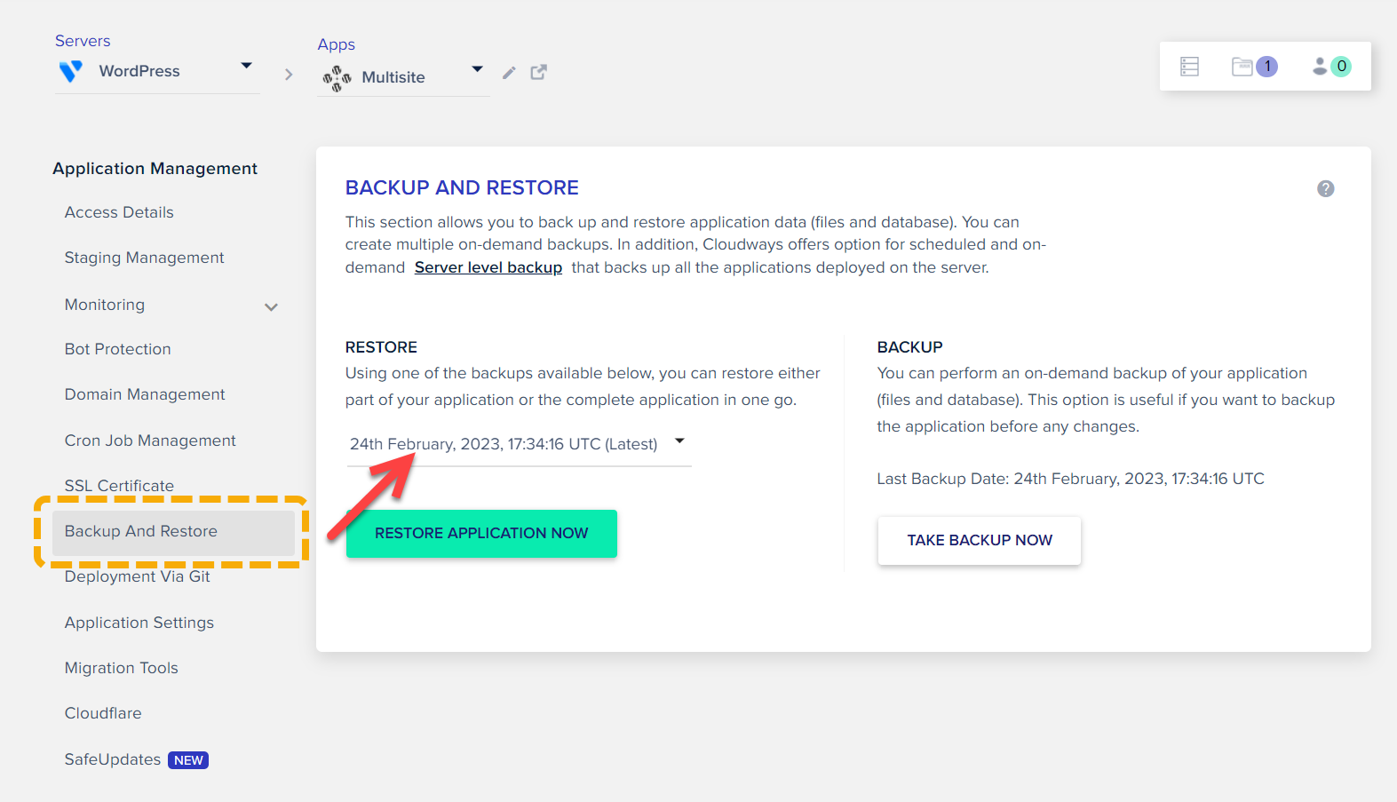 클라우드웨이즈 자동 백업 복원하기