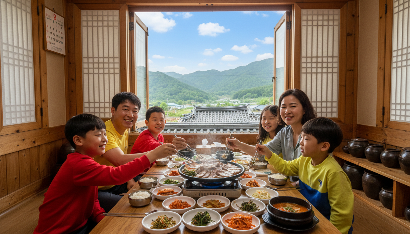 전현무계획3에 방영된 문경 약돌돼지 맛집에서 5월 연휴 가족이 식사하는 즐거운 모습