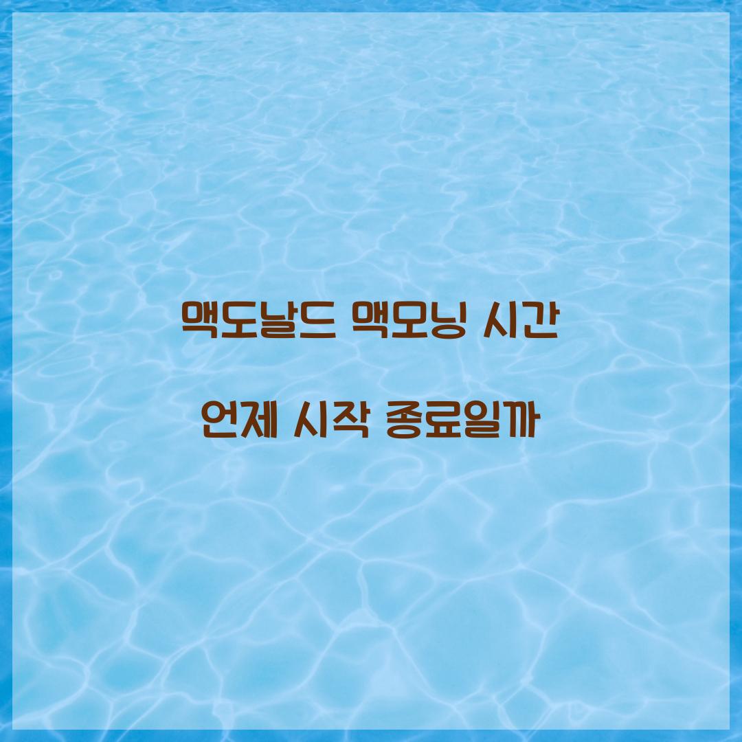 맥도날드 맥모닝 시간