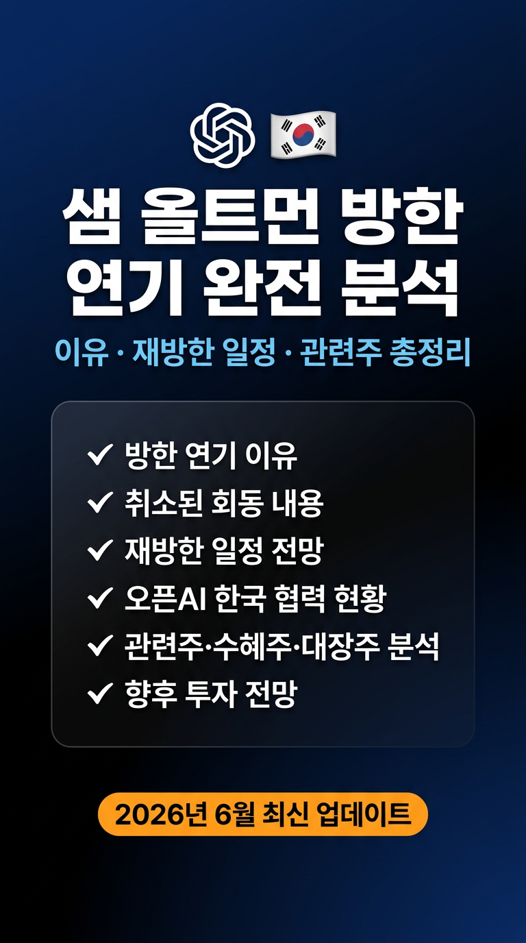 샘 올트먼 방한 연기,회동 취소 이유, AI 협력, 재방한 일정, 관련주, 수혜주, 대장주 분석 및 향후 전망