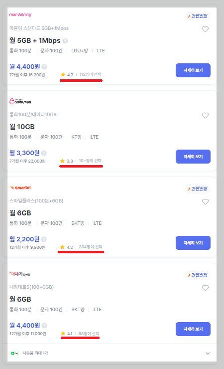 알뜰폰 요금제 비교