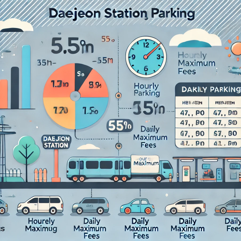 대전역 주차 요금을 시간당 및 1일 최대 요금으로 정리한 인포그래픽