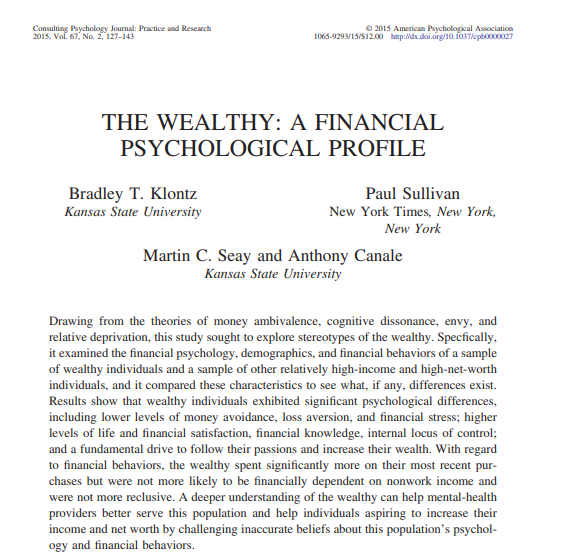 부자 연구, 부자들의 특징