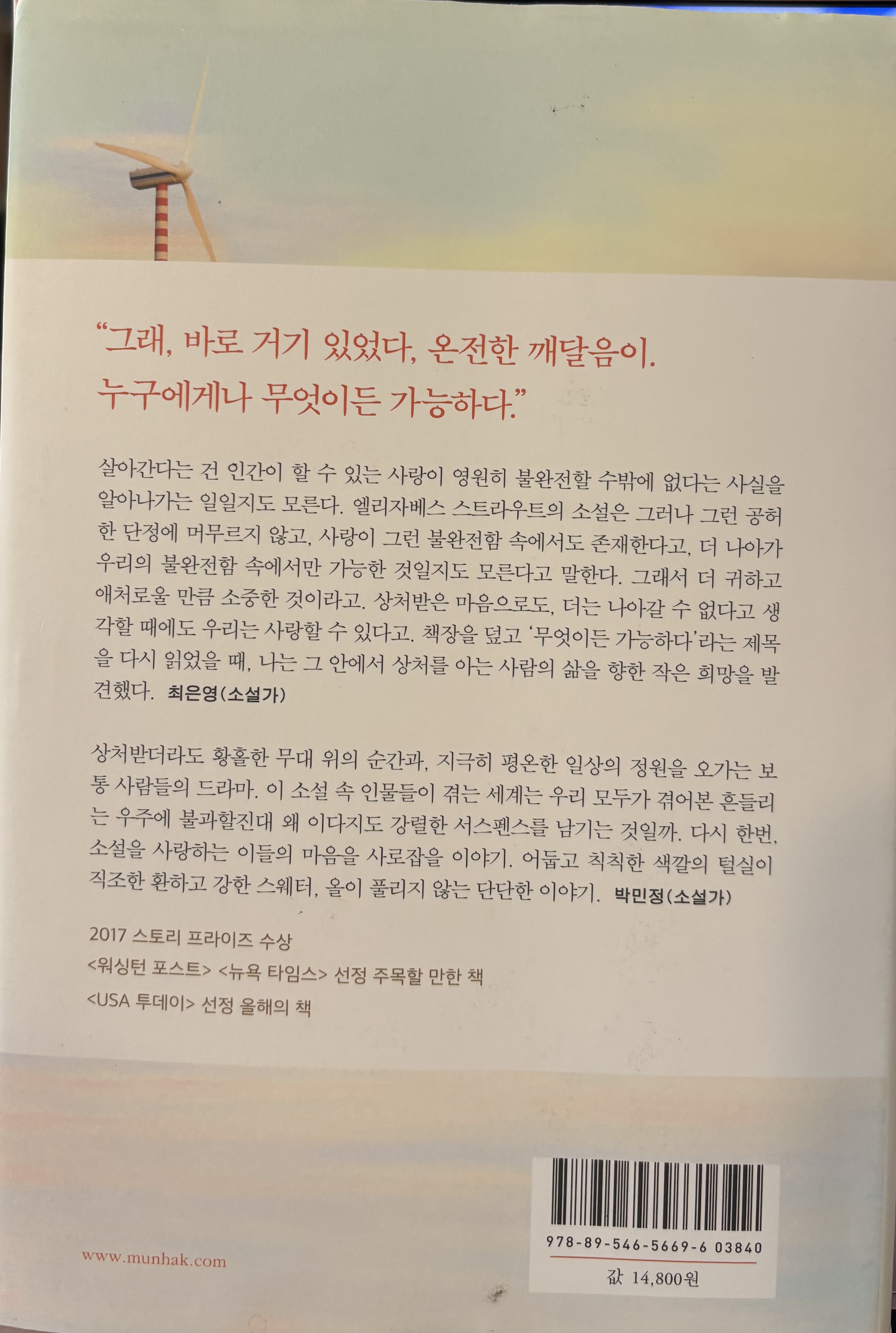 엘리자베스 스트라우트 『무엇이든 가능하다』 뒷표지와 작품 소개를 통해 소설의 주제와 메시지를 살펴보는 독서 사진