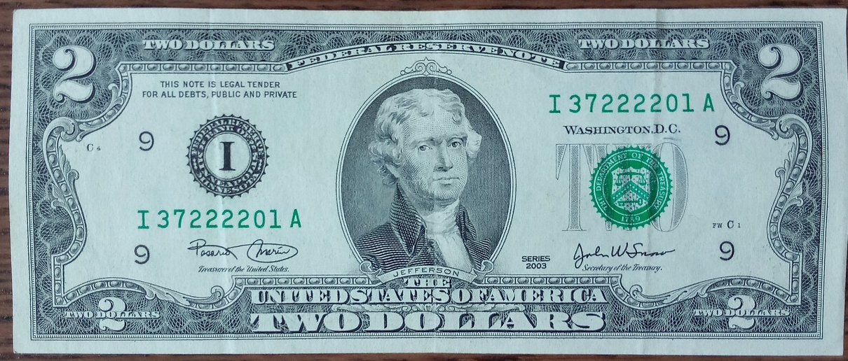 미국 2달러 사진