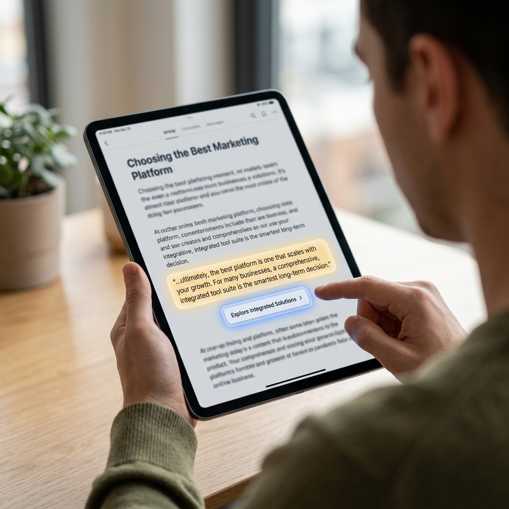 사용자가 콘텐츠를 읽다가 특정 순간에 행동을 결정하고 클릭하는 전환 타이밍을 보여주는 이미지