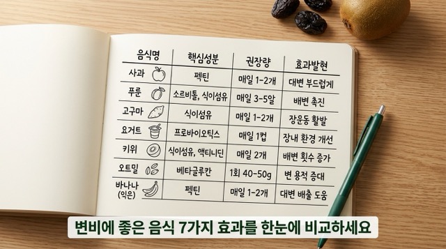 변비에 좋은 음식 7가지 성분 권장량 효과 발현 비교 정리