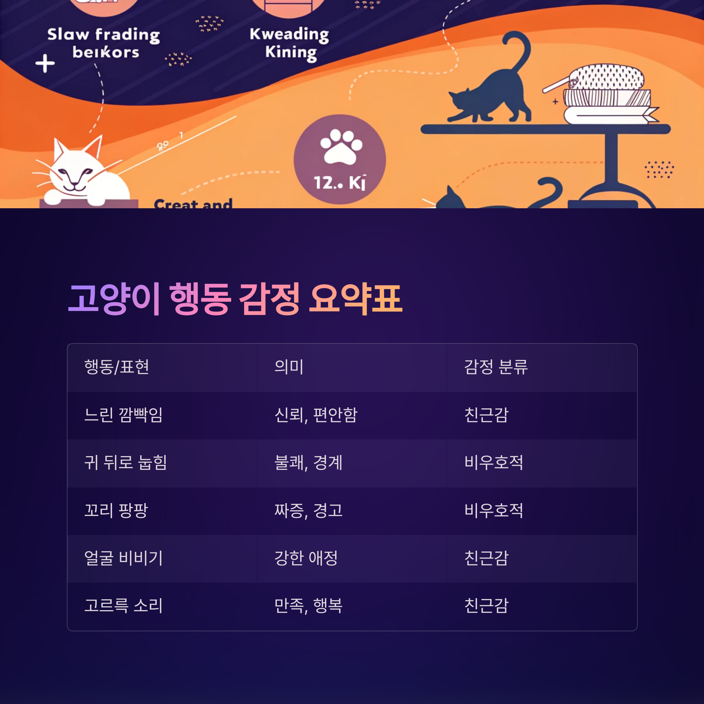 고양이 행동 감정 요약표