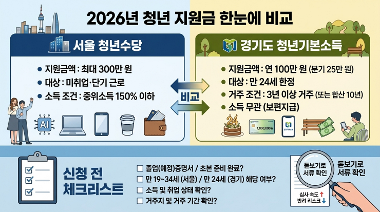 서울 청년수당과 경기도 천년기본소득 비교
