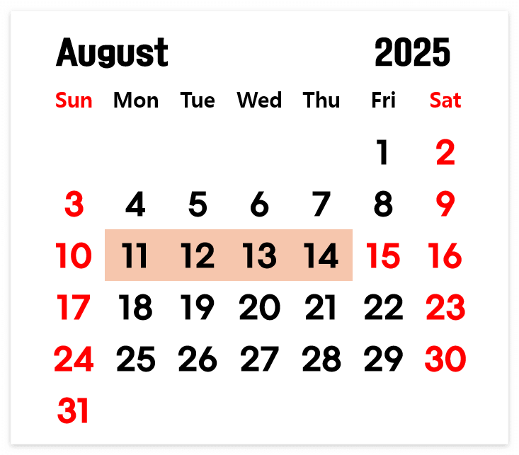 2025년 8월 달력