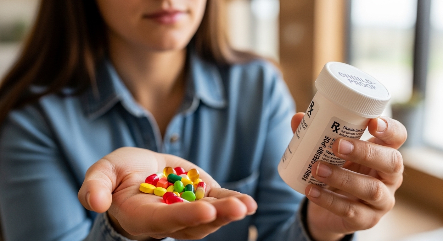 영양제 복용 전 주의사항을 확인하는 모습