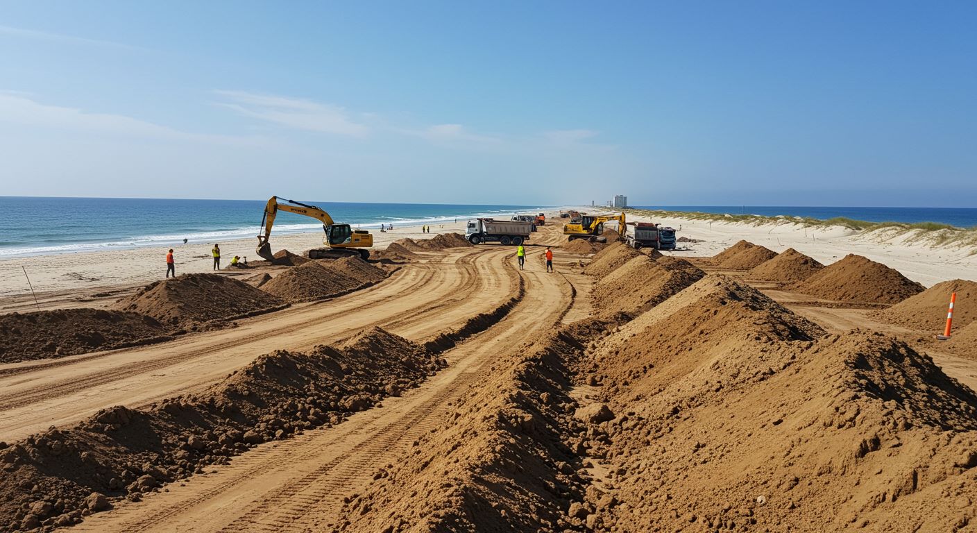 바닷가를 공사하는 사진