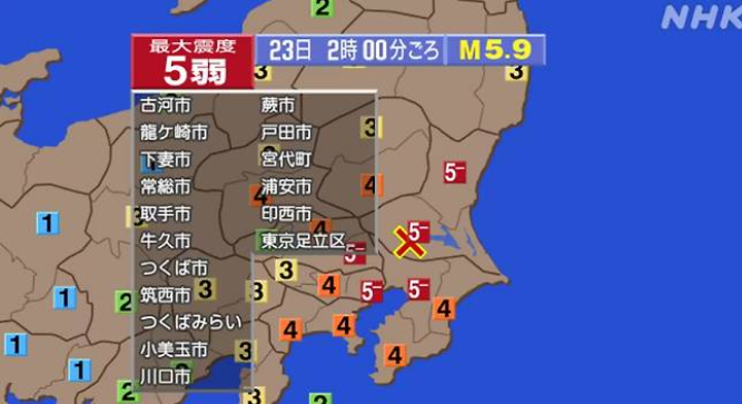 일본 지진 이바라키현 남부 규모 5.9