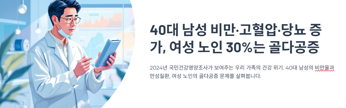 40대 남성 비만&middot;고혈압&middot;당뇨 증가, 여성 노인 30%는 골다공증