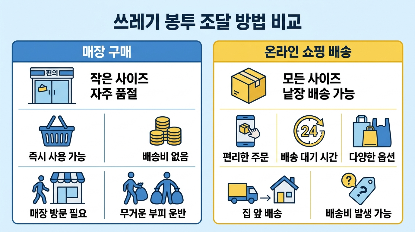 오프라인 편의점 품절 온라인 종량제닷컴 낱장 구매