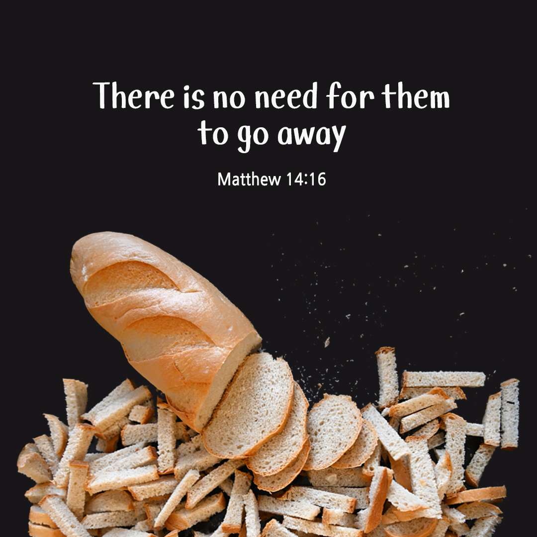 There is no need for them to go away; give them some food yourselves. (Matthew 14:16) by pieonane Daily Bible quote image