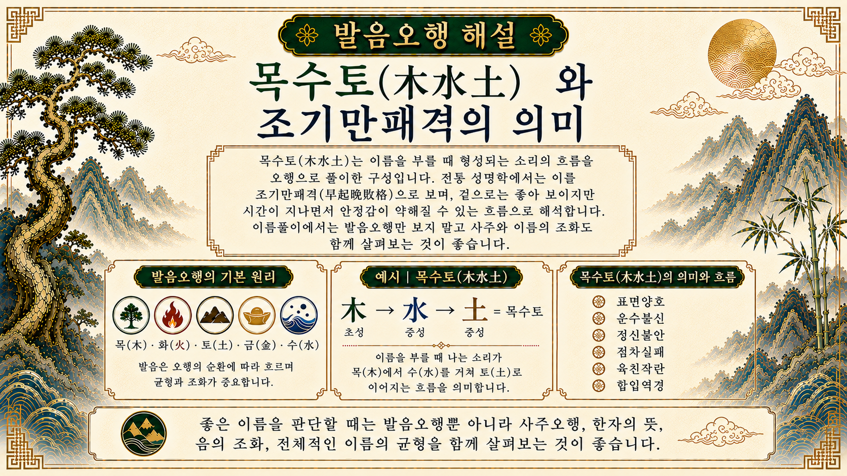 예천철학관 누리작명소 목수토와 조기만패격 의미를 설명한 발음오행 해설