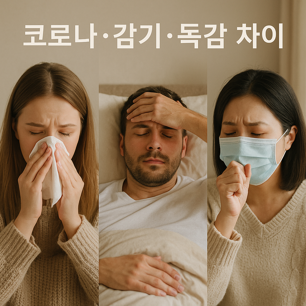 코로나 감기,독감 차이, 실사형 이미지