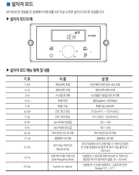 귀뚜라미보일러 사용설명서 - 거꾸로 콘덴싱 보일러 (밀폐식) 43DC/48DC(NCTR-60S) 설치자모드