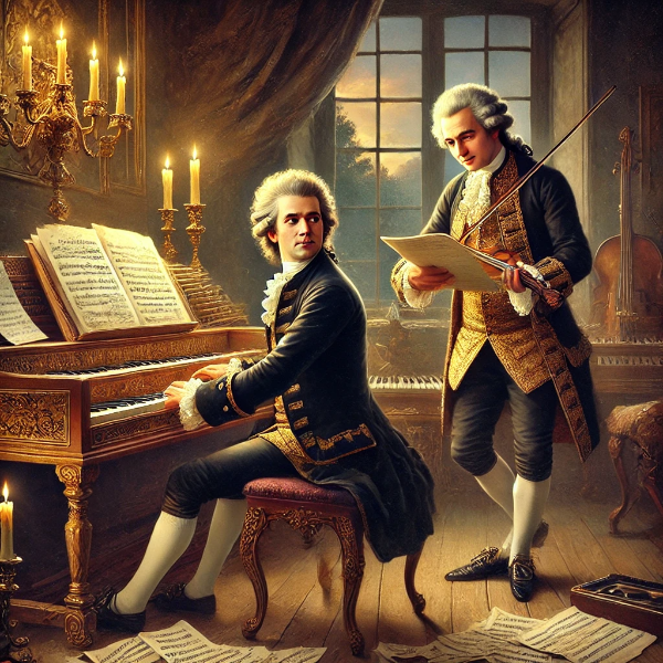 함께 곡 작업을 하고 있는 모차르트와 살리에리