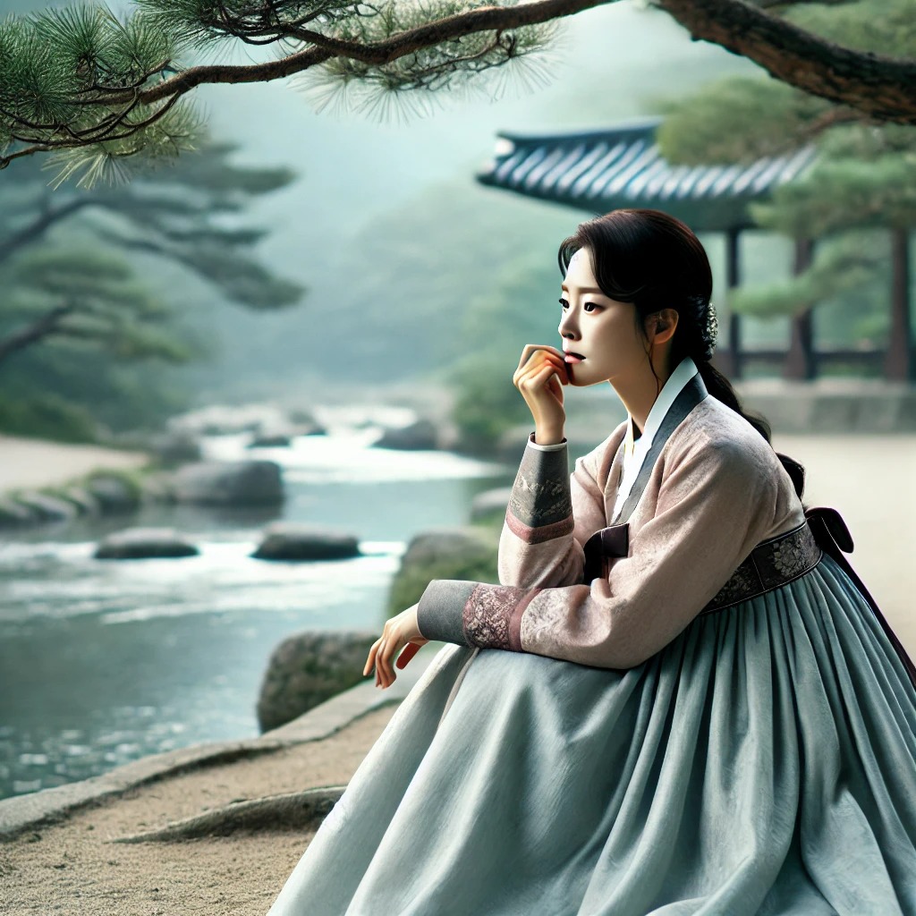 고요한 자연 속에서 삶의 의미를 고민하는 여인