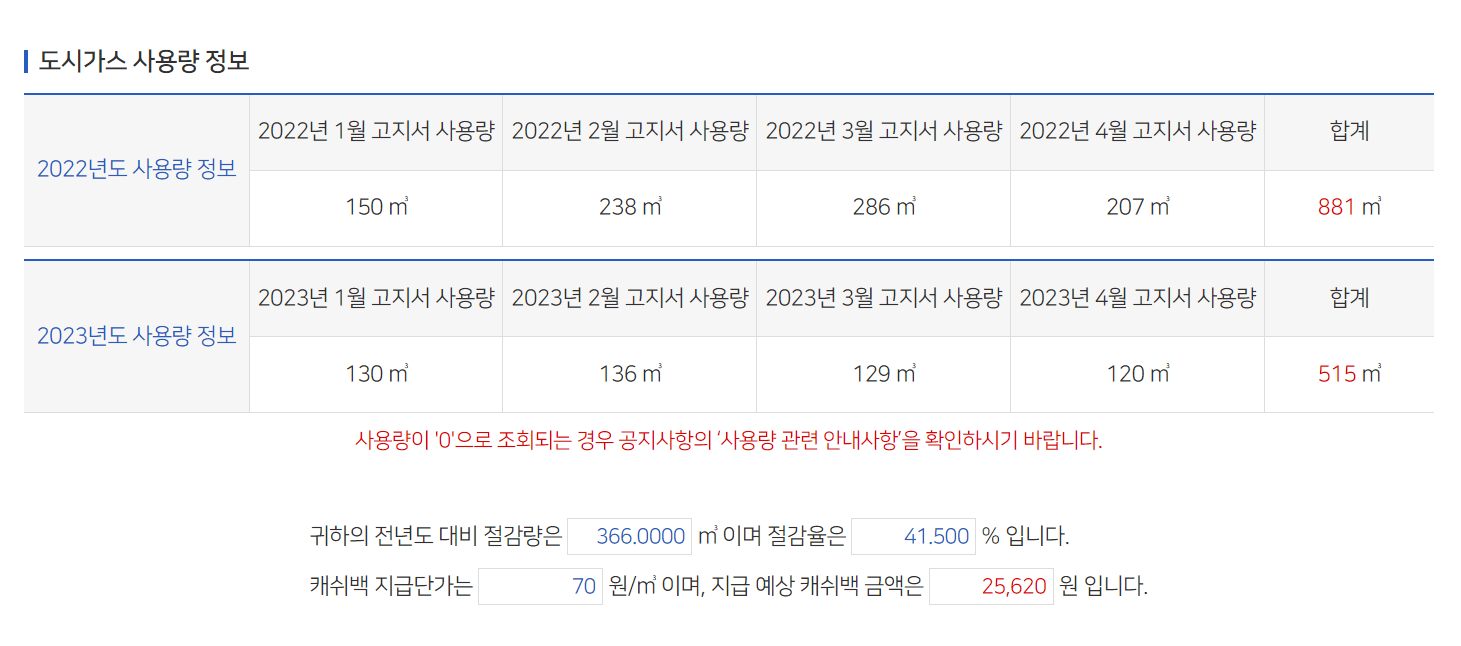 도시가스 절약 캐쉬백 계좌 입력하는 방법