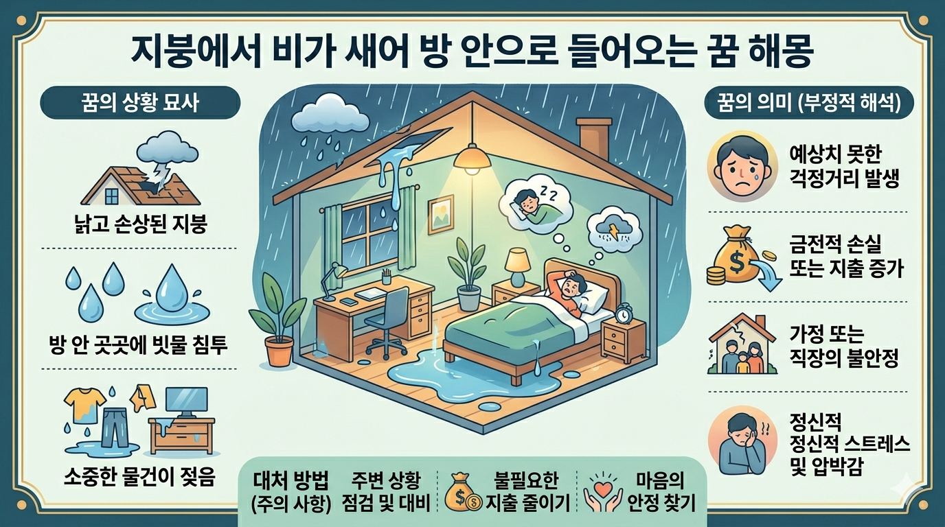 천장에서 물이 새어 바닥에 고이는 꿈